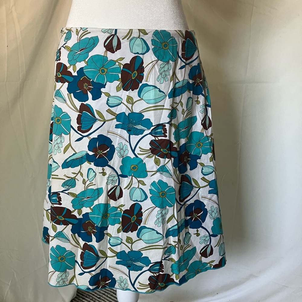 Vintage JPR Women's Floral A-Line Skirt in Teal & White